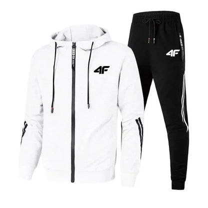 4F Print Zipper Long Sleeve Set Men Casual Outfit Fashion Streetwear Tracksuit Comfortable Loungewear