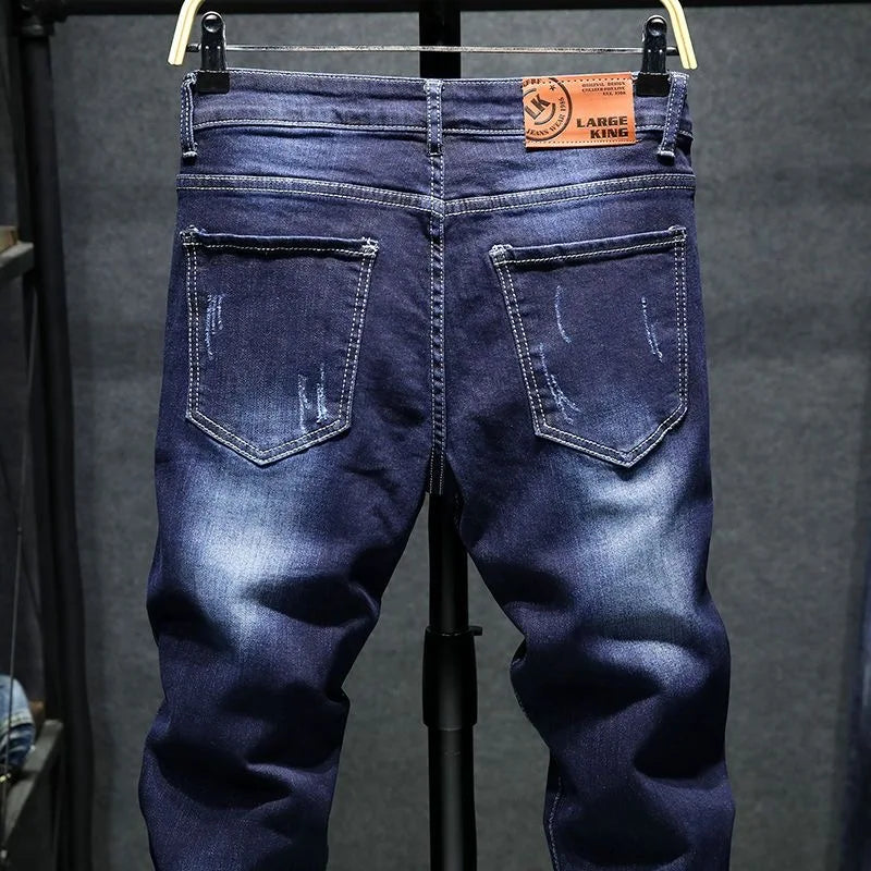 2024 Spring and Autumn New Fashion Solid Color Retro Stretch Denim Pants Men's Casual Loose Breathable High-Quality Jeans 28-36
