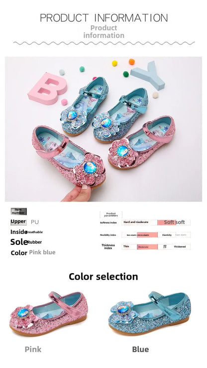 Frozen Girls Princess Shoes Spring and Autumn Flat Paillette Shoes Children's Soft Sole Baby Casual Shoe Party Shoes