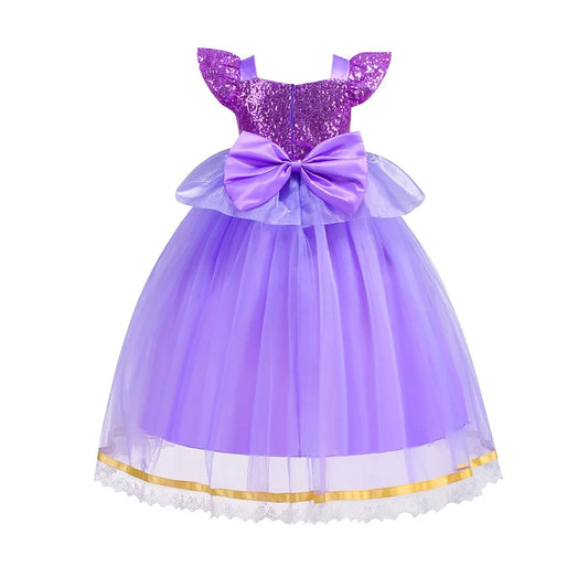 Purple Princess Dress Girl Cosplay Princess Short Sleeves Skirt Birthday Party Vestido Costume + Accessories