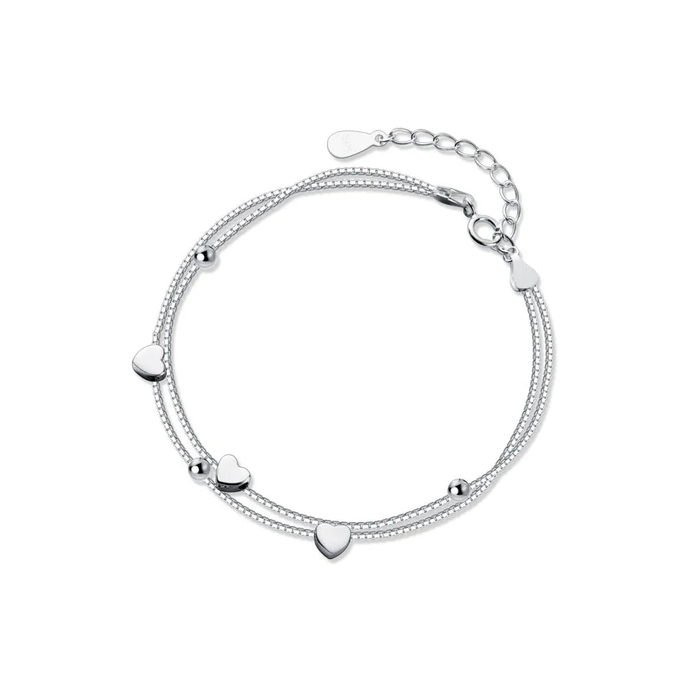 New 925 Sterling Silver Little Balls Love Hearts Charm Bracelet for Women Adjustable Link Chain Fine Jewelry Lover Gift