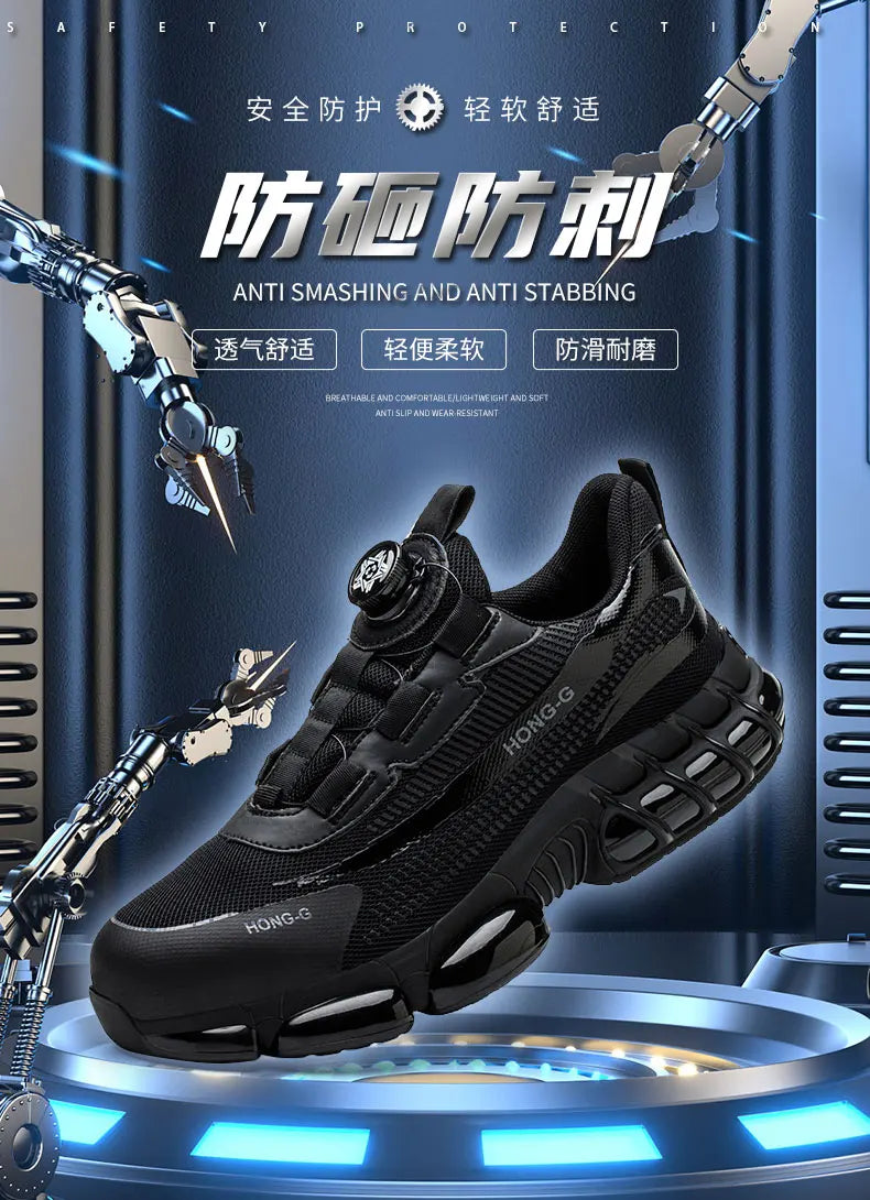 Steel Toe Indestructible Shoes Protective Boots Rotating Button Work Safety Shoes Men Air Cushion Security Boots Work Sneakers