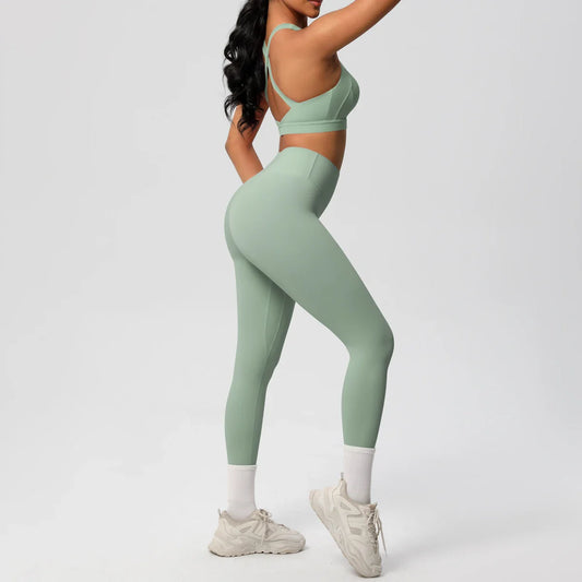 Women 2pcs Patchwork Sport Yoga Suit Training Sleeveless Sport Gym Tops  Tummy Control Slimming Booty Leggings Yoga Suit Sports