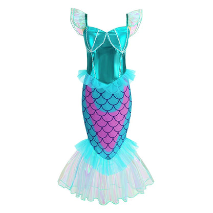 Blue Red Purple Three Colors Mermaid Flying Sleeve Fishtail Beautiful Dress For Girl Summer Beach Party Cool Swimsuit Set