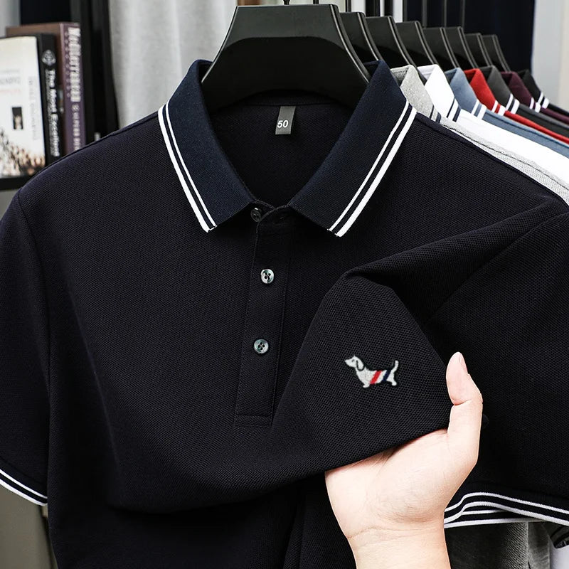 100% pure cotton summer new men's trendy shortsleeved luxury customized business casual polo shirt designer brand badge T-shirt