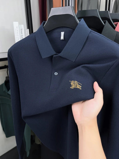 100% cotton long sleeve polo shirt spring and autumn fashion casual luxury brand exquisite embroidery lapel T-shirt new men wear