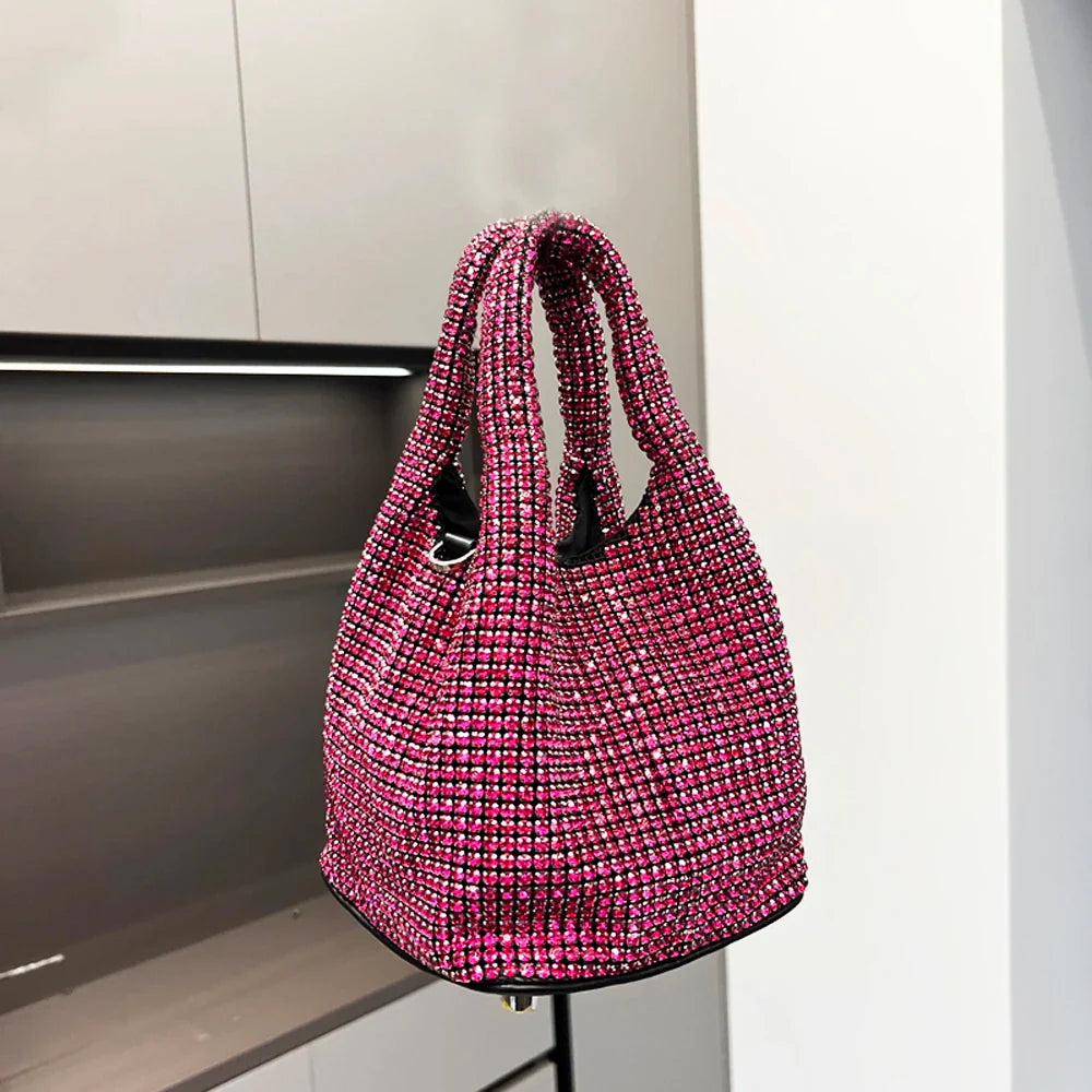 Shiny Crystal Clutch purse bucket Shoulder bag rhinestone Handmade purses and handbags luxury Designer Evening clutch Bag Purse