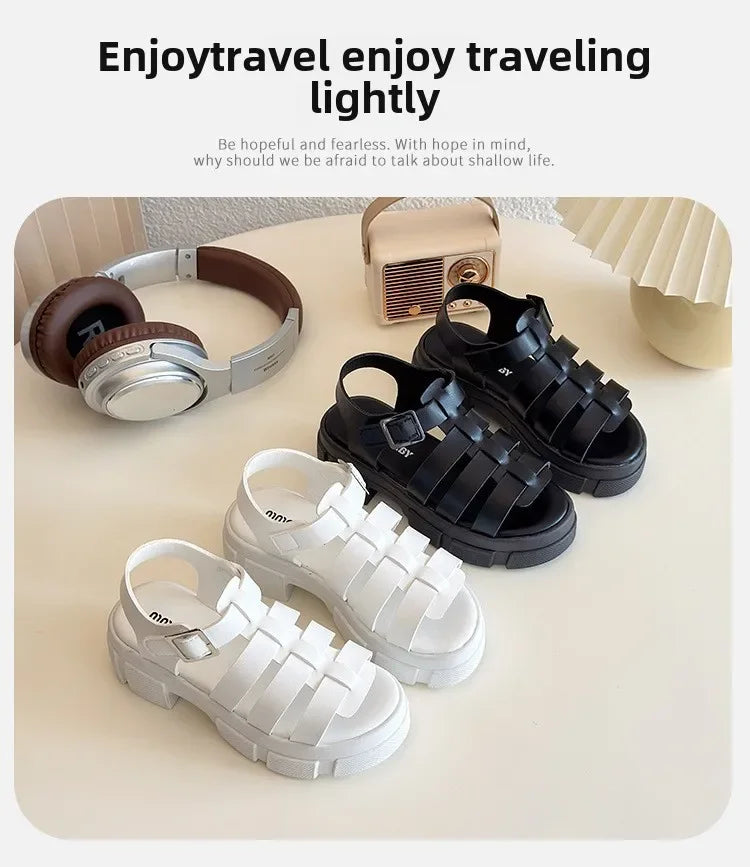 2025 Summer New Children Fashion Sandals for Girls American Style Soft Thick Sole Non-slip Versatile Cool Woven Roman Beach Shoe
