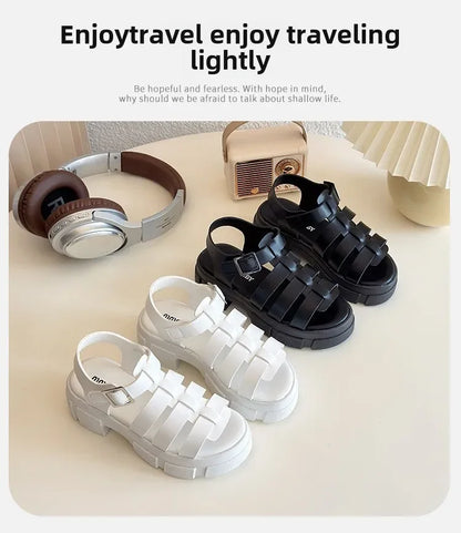 2025 Summer New Children Fashion Sandals for Girls American Style Soft Thick Sole Non-slip Versatile Cool Woven Roman Beach Shoe