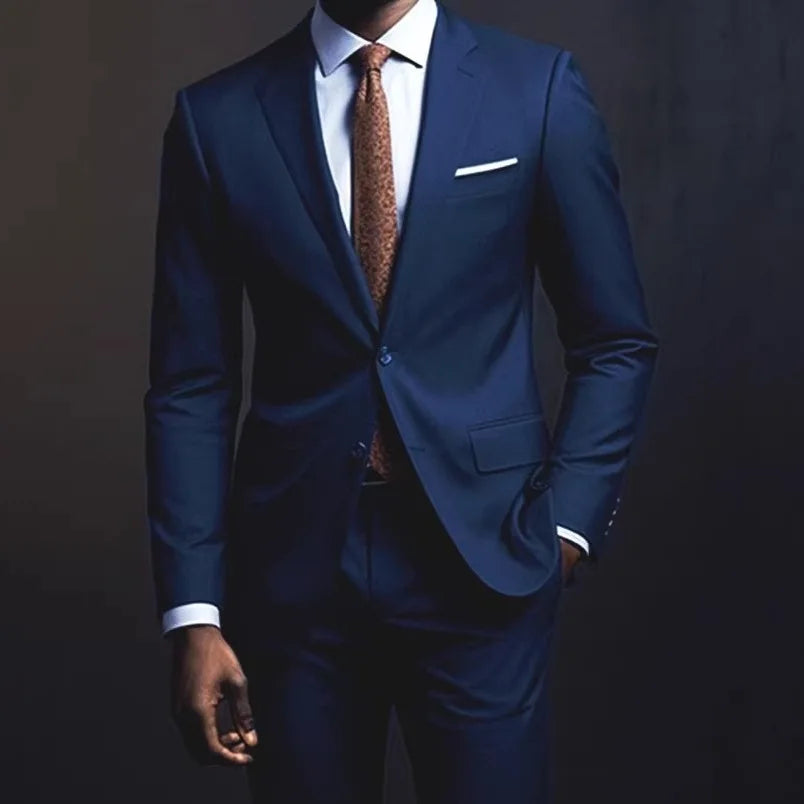 Casual Slim Fit Wedding Groomsmen Suit Set Men's Business Cotton Blend Fashion Urban Two Piece Suit Lightweight Autumn Wear