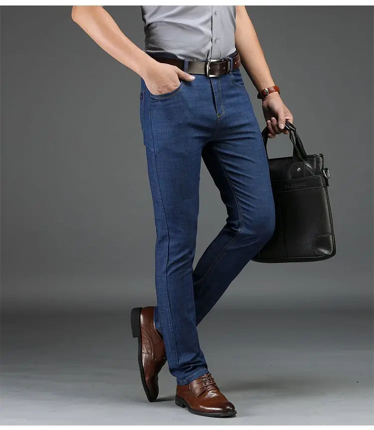 Men's Classic Straight Men's Jeans Fitted Comfortable Elastic Business Casual Denim Pants Korean Fashion  Autumn Casual Trousers