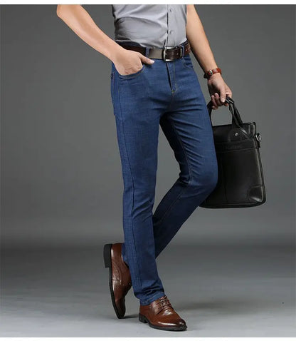Men's Classic Straight Men's Jeans Fitted Comfortable Elastic Business Casual Denim Pants Korean Fashion  Autumn Casual Trousers