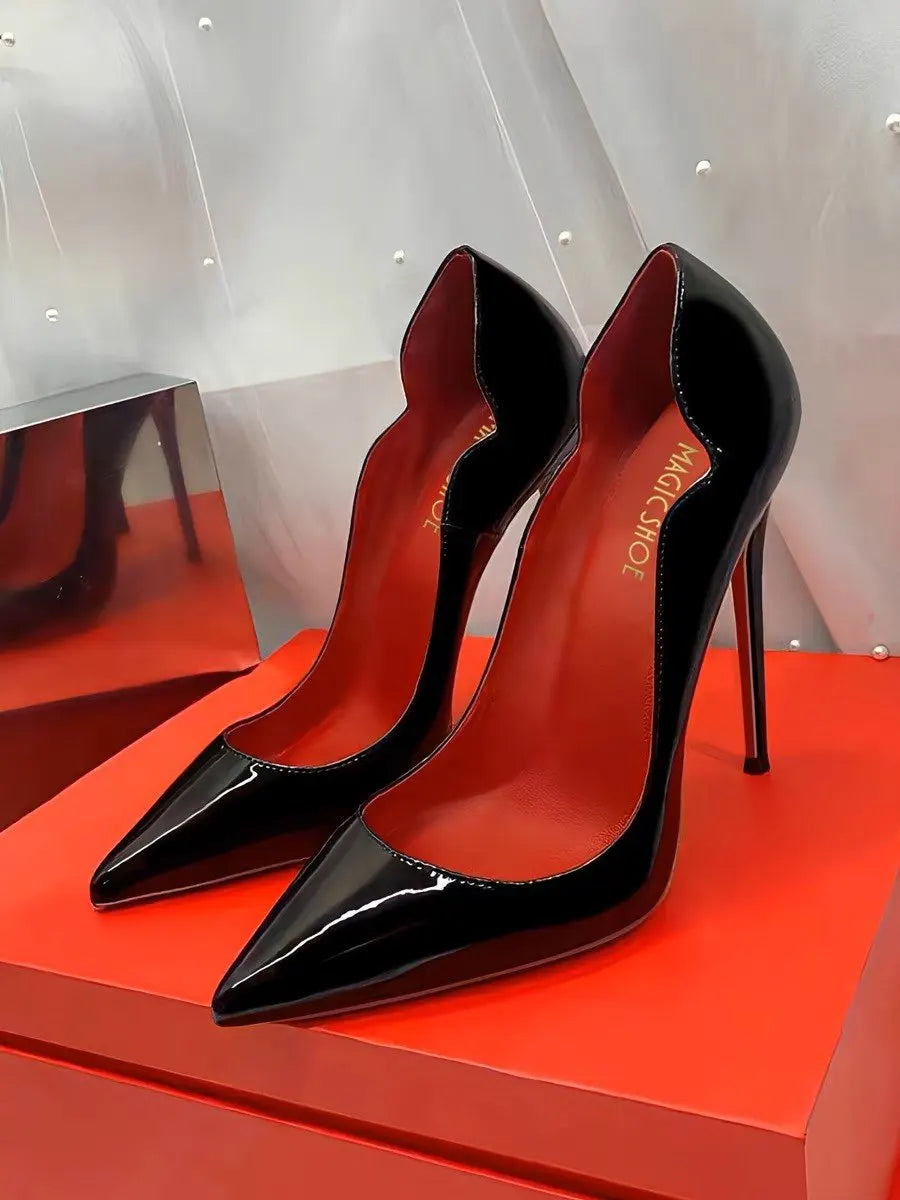 Curved edge shallow mouth gradient red12cm high heels for women,ultra-fine heels,temperament plus size professional single shoes