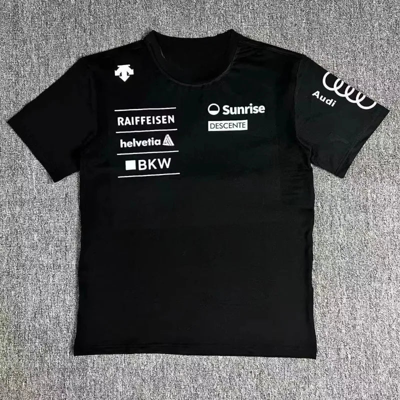 Summer New Audi Joint Model Round Neck Letter Short Sleeve Printing Breathable Comfortable Quick Drying Men's Leisure