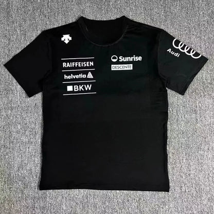 Summer New Audi Joint Model Round Neck Letter Short Sleeve Printing Breathable Comfortable Quick Drying Men's Leisure