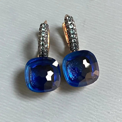 Classic Nudo Earrings Inlay Blue Topaz Zircon With Black Gun Plated Brown Crystal Earrings Fashion Jewelry Gift For Women