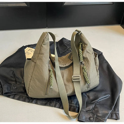 Summer Women Solid Color Shoulder Bag Fashion Lightweight Versatile Travel Crossbody Bag Commuter Nylon Large Capacity Hobo Bag