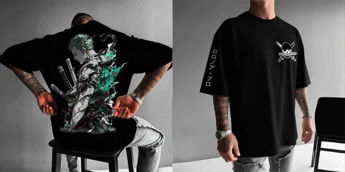 One Piece Zoro Anime Men's Short Sleeve T-shirt New Summer Cotton Streetwear Casual Top Graphic Tee Oversized Y2k Clothes Unisex