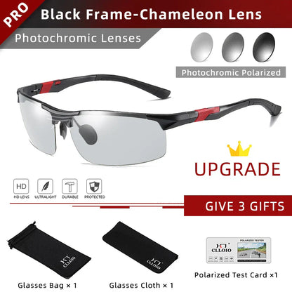Aluminum Photochromic Sunglasses Men Polarized Day Night Driving Chameleon Glasses Anti-Glare Change Color Sun Glasses UV