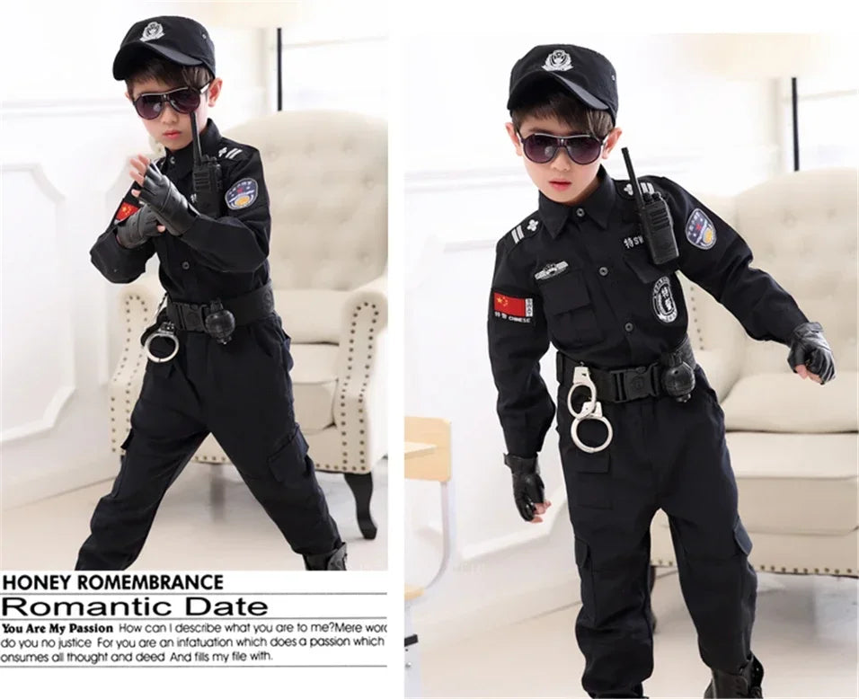 Swat Children Halloween Police Officer Cosplay Costumes Kids Carnival Police Uniform 110-160Cm Boys Army Police Officers Soldier