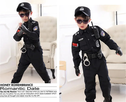 Swat Children Halloween Police Officer Cosplay Costumes Kids Carnival Police Uniform 110-160Cm Boys Army Police Officers Soldier