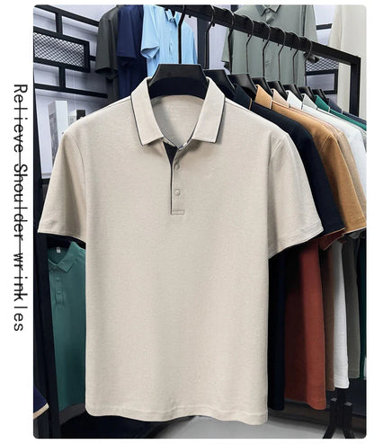 High quality 100% cotton solid color short sleeve polo shirt unique button men summer breathable comfort texture lapel T-shirt