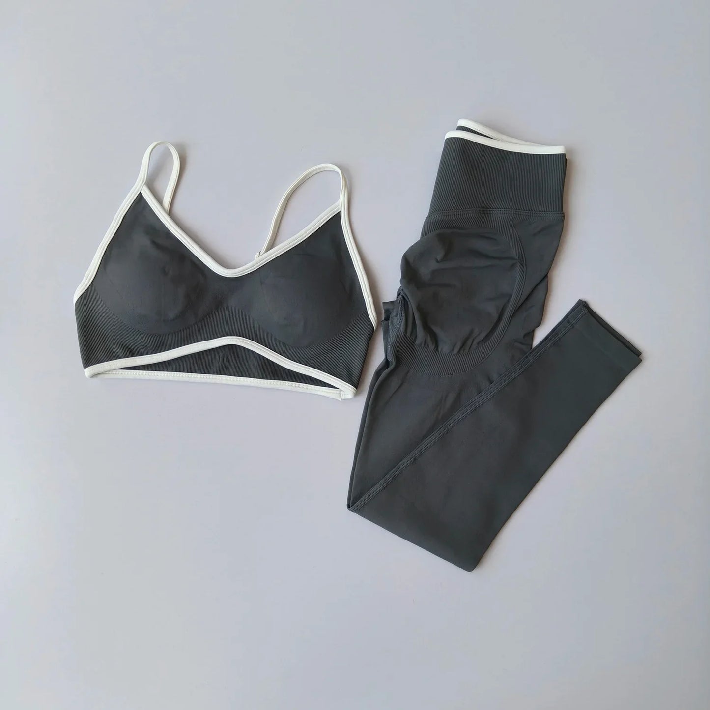 Women 2pcs Sport Sets Gym Push Up Yoga Pants Hollow Back Fitness Bras Workout High Waist Leggings Seamless Tights  Gym Set Suit