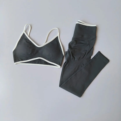Women 2pcs Sport Sets Gym Push Up Yoga Pants Hollow Back Fitness Bras Workout High Waist Leggings Seamless Tights  Gym Set Suit