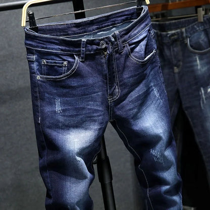 2024 Spring and Autumn New Fashion Solid Color Retro Stretch Denim Pants Men's Casual Loose Breathable High-Quality Jeans 28-36