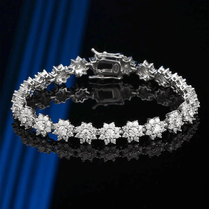 Full Moissanite Tennis Bracelet For Woman S925 Silver Certified Lab Diamond Flower Shape Bracelet Party Fine Jewelry