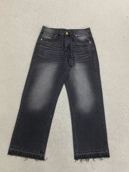 Calça jeans unissex estilo casual de rua, estilo ins, corte reto, lavagem envelhecida retrô, usada, novidade primavera 2026, street style americano.