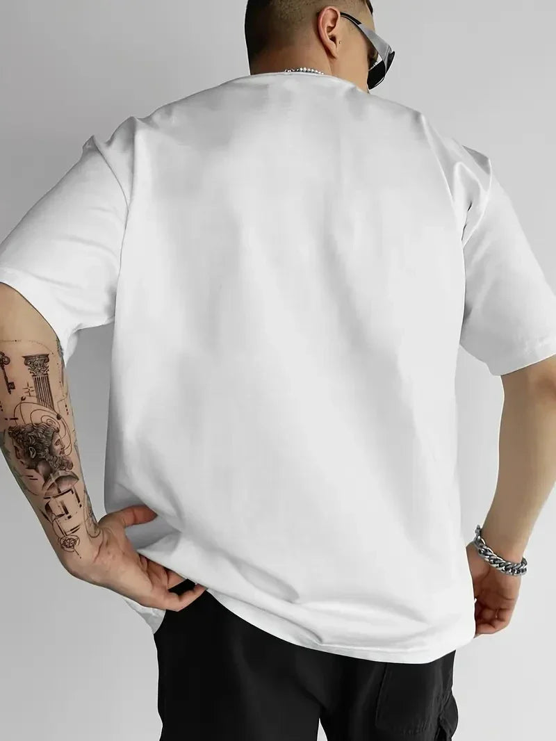 Men's 100% cotton fashionable casual loose fitting Japanese anime character pattern printed round neck short sleeved T-shirt top