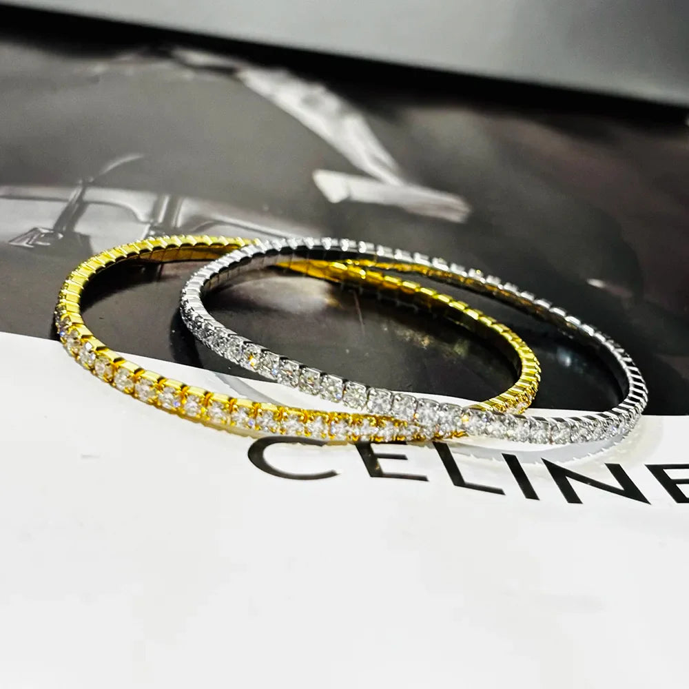 2.5/3mm Moissanite Tennis Bracelets Elastic Bangle Plated 18K Gold for Women Certified Lab Diamond Hand Chain Fine Jewelry