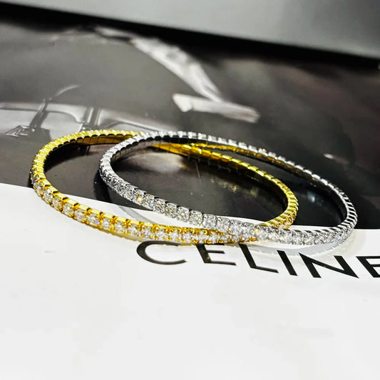 2.5/3mm Moissanite Tennis Bracelets Elastic Bangle Plated 18K Gold for Women Certified Lab Diamond Hand Chain Fine Jewelry