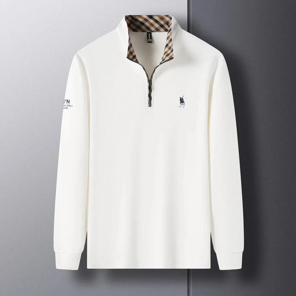 High end 100% cotton brand long sleeve T-shirt men's standing collar autumn fashionable embroidery Paul casual sports polo shirt