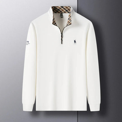 High end 100% cotton brand long sleeve T-shirt men's standing collar autumn fashionable embroidery Paul casual sports polo shirt