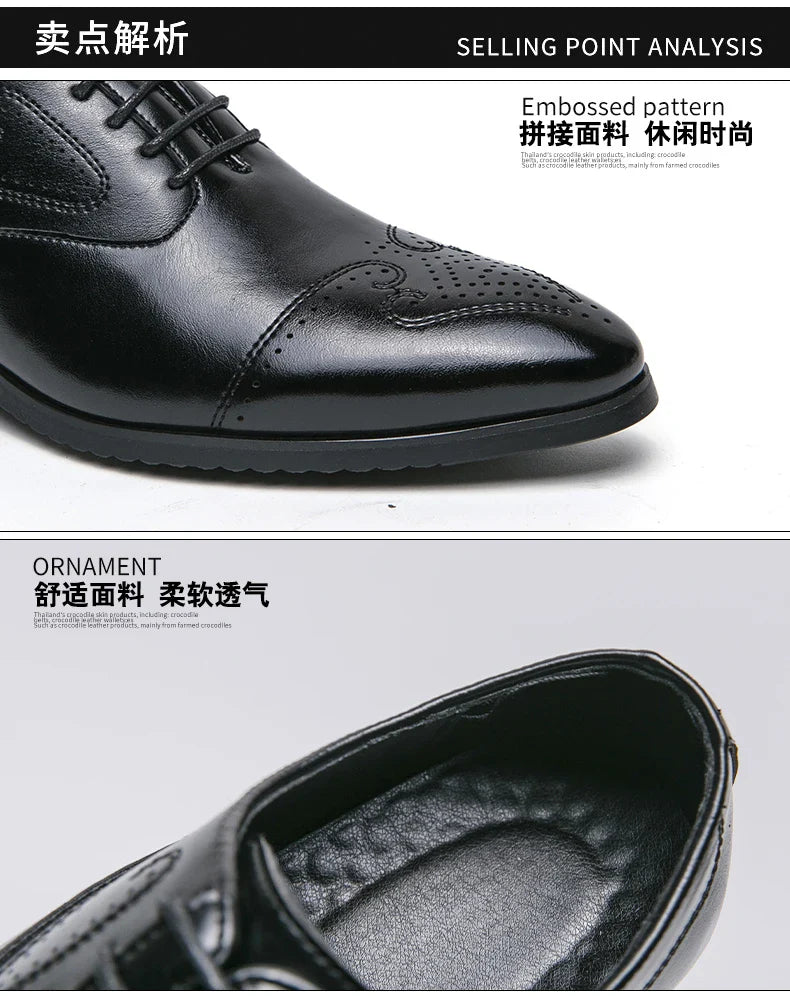 Trend Brogues Casual Business Shoes Men Wedding Pointed Toe Office Formal Social Leather Shoes For Men Trend Men's Dress Shoes