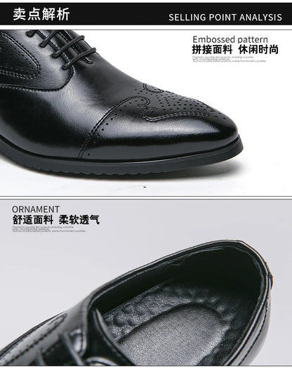 Trend Brogues Casual Business Shoes Men Wedding Pointed Toe Office Formal Social Leather Shoes For Men Trend Men's Dress Shoes