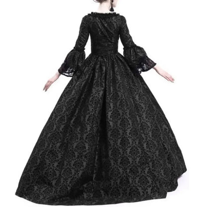 Women Vintage Medieval Gothic Square Neck Flare Sleeve Lace Patchwork Maxi Dress  bodycon dress  dresses
