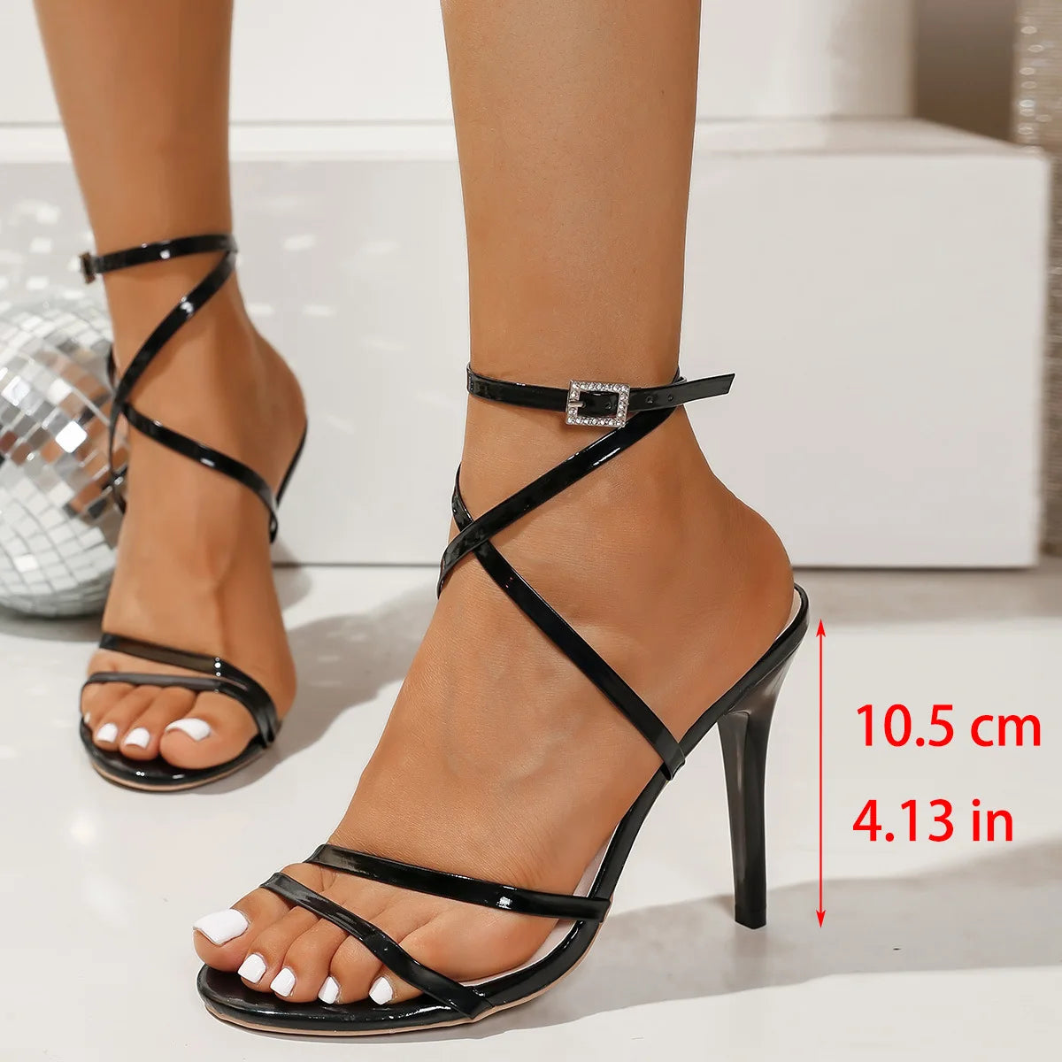 11Cm Gold High Heels Sandals for Women Ankle Cross-Tied Stiletto Heeled Party Shoes Woman Plus Size 36-43 Pointed Toe Sandalias