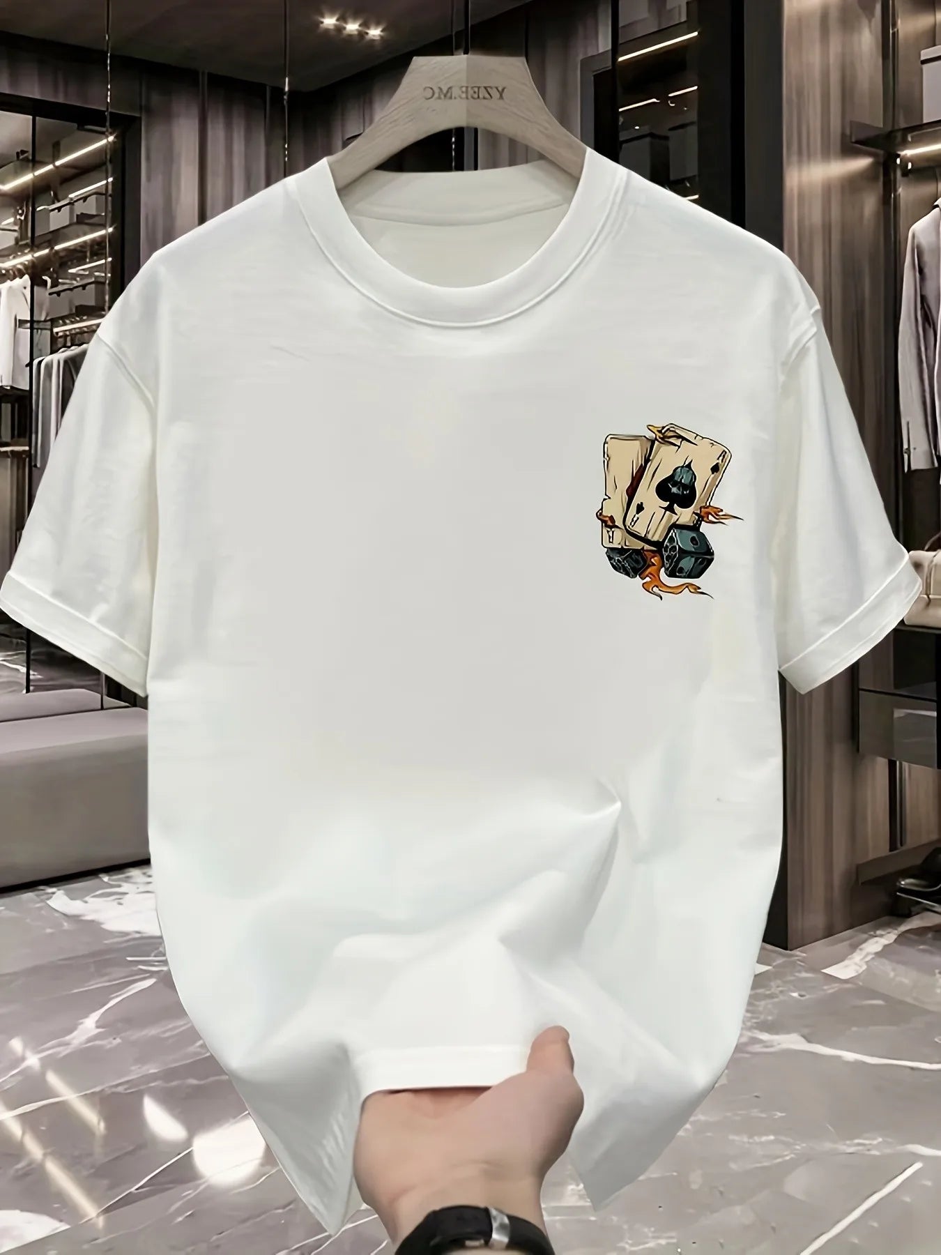 2025 Men's New Trendy Poker Printed Micro Elastic Breathable Round Neck T-shirt Summer Outdoor Urban Casual Top
