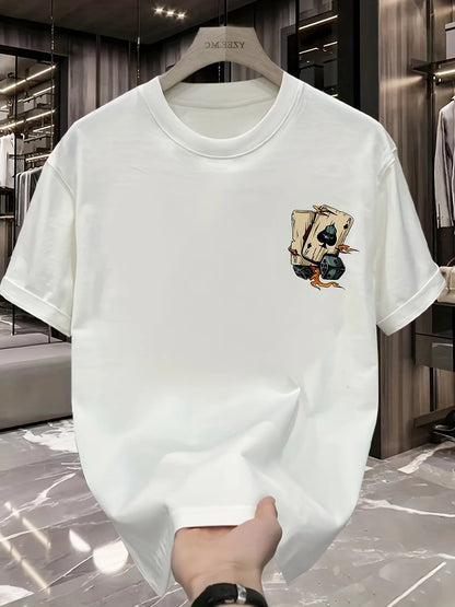 2025 Men's New Trendy Poker Printed Micro Elastic Breathable Round Neck T-shirt Summer Outdoor Urban Casual Top