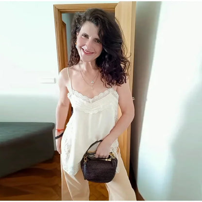 Sexy Lace Sling Tank Top Women Stain Sleeveless V Neck Backless Loose Tops Female 2025 Summer Autumn Chic Street Homewear Lady