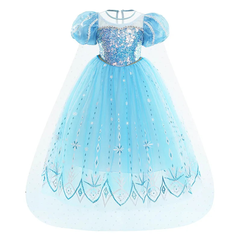 Holiday Party Birthday Gift Girls Cosplay Elsa White Snow Moana Princess Dress Summer Casual Dress + Accessories Set