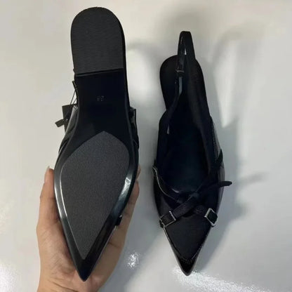 High Quality Women Flat Sandals Cross Strap Buckle Trend Black Office Lady Shoes Pointed Toe Luxury Designer Summer Footwear