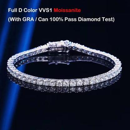 925 Sterling Silver Moissanite Bracelet 0.1ct 3mm D VVS1 Diamond with GRA for Women Sparkling Wedding Party Fine Jewelry