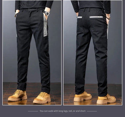 Winter Mens Fashion Fleece Warm Casual Pants Slim Straight Leg Korean Thermal Trousers Business Thicken Velvet Brand Streetpants
