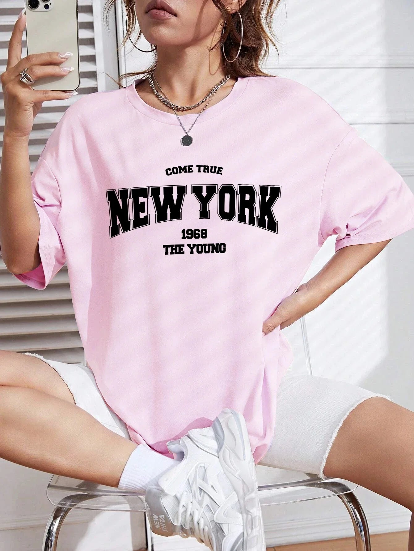 Quando 1968 A Nova Iorque É Jovem Camisetas Femininas De Algodão Oversize Camisetas Diárias Criatividade Roupa Casual Individual De Rua