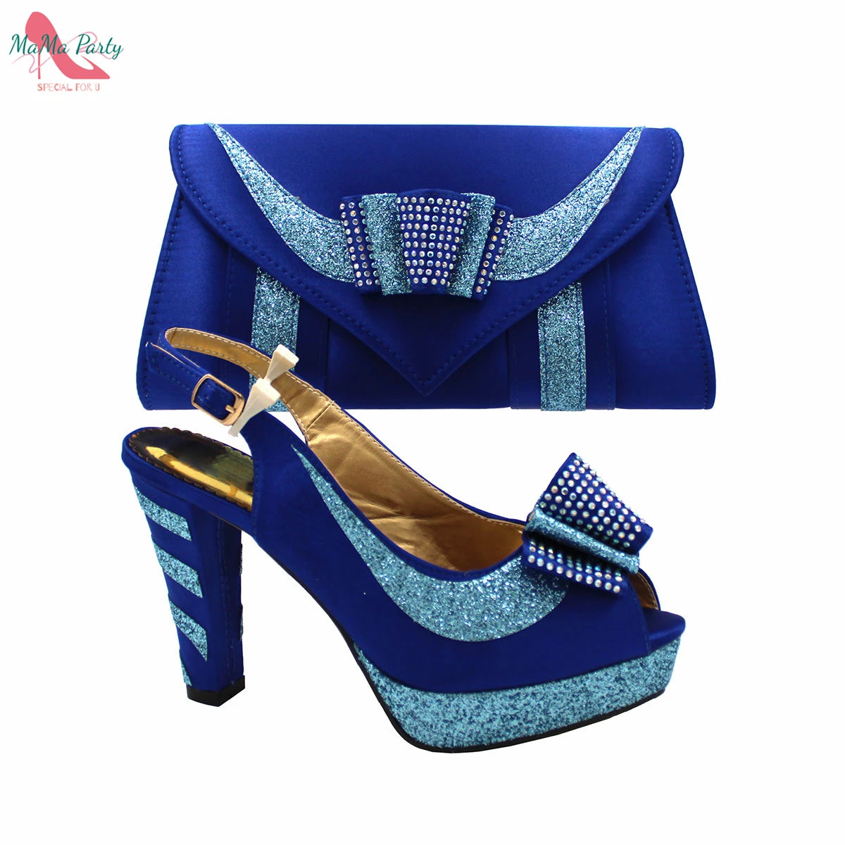 Fashion Pretty Peep Toe African Women Shoes Matching Bag Set in Silver Color Elegant Style Platform Sandals for Party