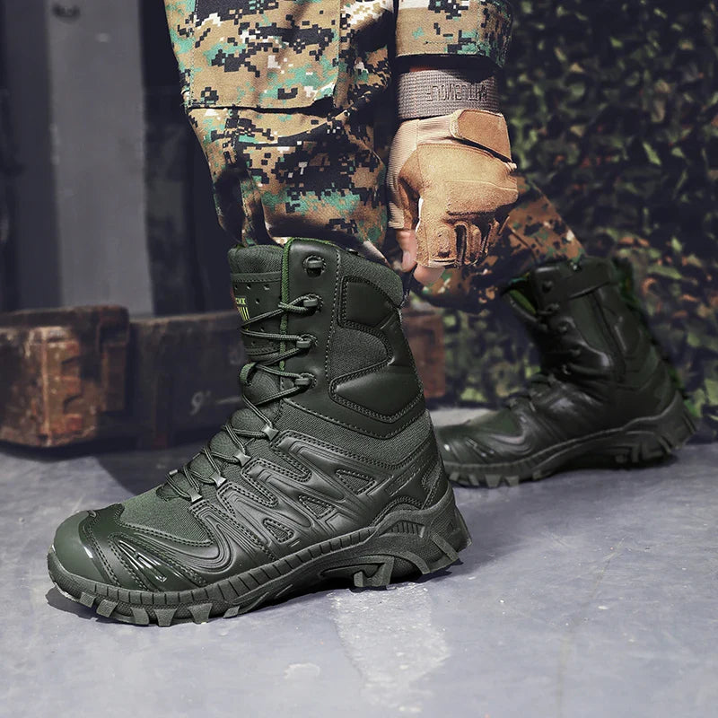 Men's trend high-top outdoor boots four seasons non-slip comfortable hiking boots professional protective tactics training boots